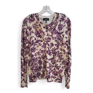Ella Rafaella Sweater Set Vest & Cardigan Purple Floral Small Petite Crew Neck